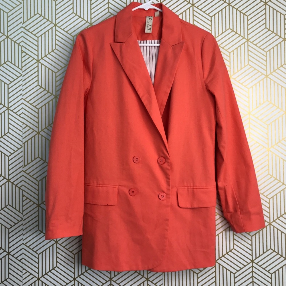 Dolan Womens Rayon/Linen Blend Blazer Jacket Sz Medium Orange Double Breasted - Picture 1 of 9
